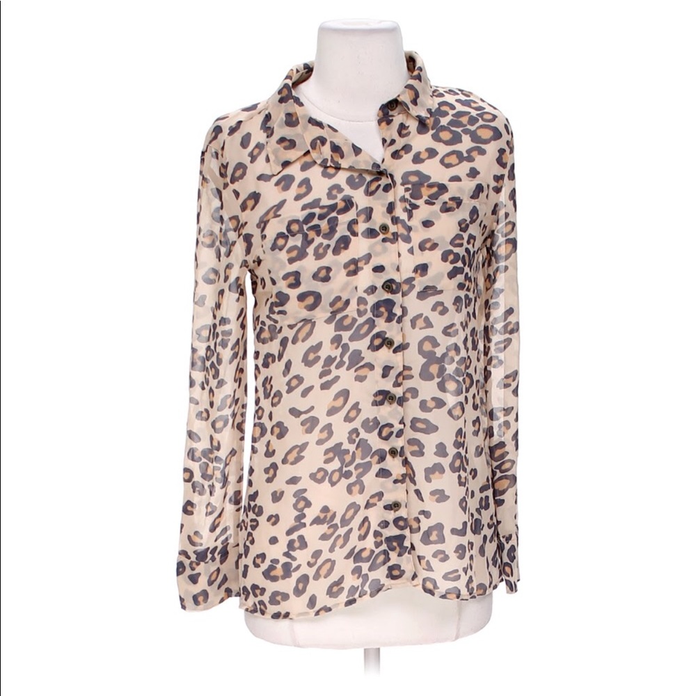 Mudd Sheer Cheetah Print Button-Up Blouse